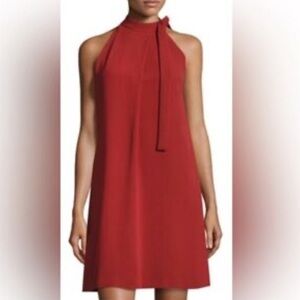 Theory Red Oak Espere Admiral Crepe Light Tie Neck‎ A-Line Sexy Chic Dress NWT 2